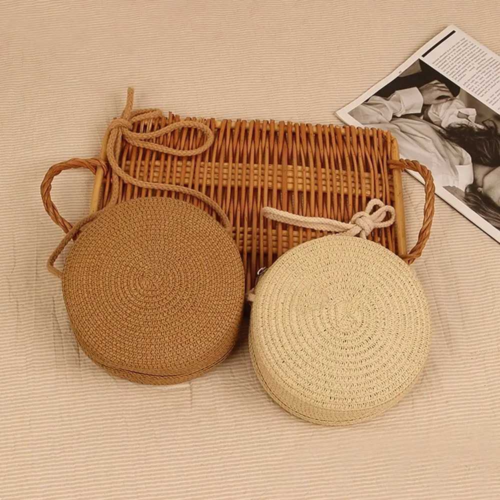 Round Straw Bag Women Woven Beach Crossbody Bag for Ladies Cute Shoulder Rattan Handmade Knitted Candy Color Small Handbag Y250719