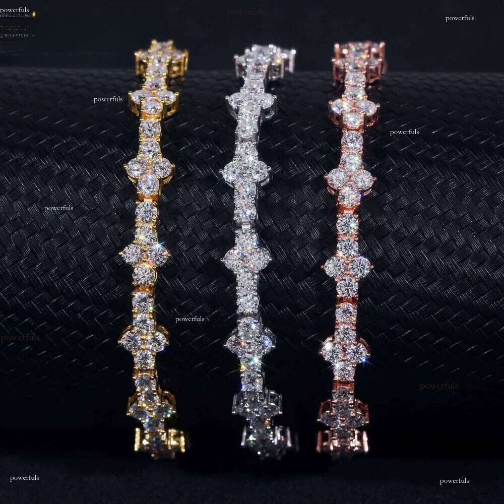 Stylish New Arrival Fashion Femme Design Sier VVS Moissanite Dia Iced Out Four Leaf Clover Cross Tennis Chain Bracelet