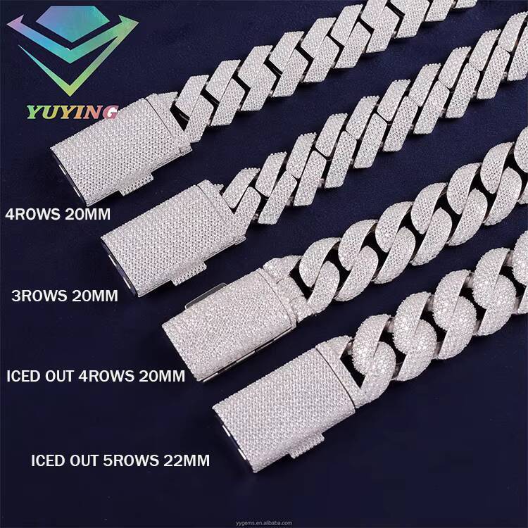 Luxury Jewelry Miami Cuban Link Chain 20mm 4 Rows Iced Out 925 Sterling Silver Moissanite Cuban Chain Pass Diamond Test