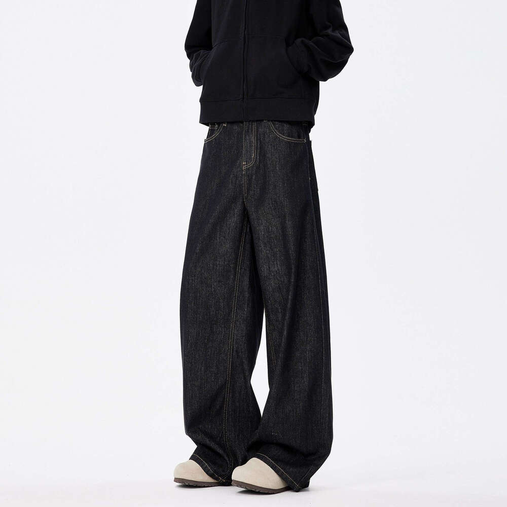 American Style Cleanfit Wide-Leg Jeans for Men, Trendy Brand New Loose Fit Straight-Leg Casual Floor-Length Pants