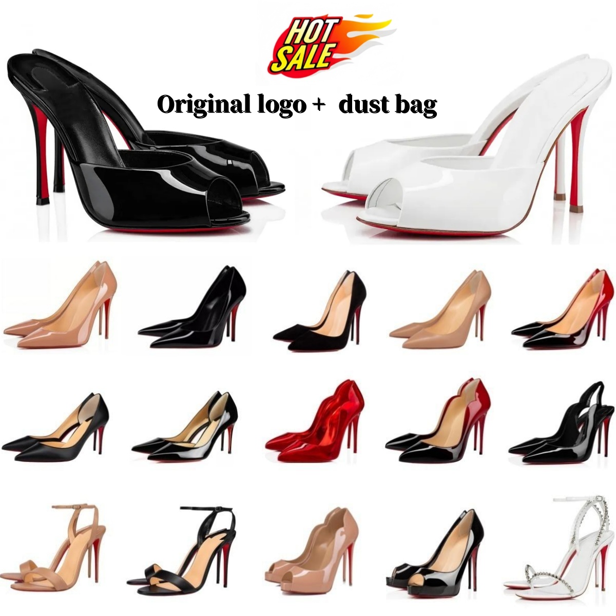 Brand heels Women High Heels Shoes Designer Red Soled Peep Toe Sandals Pointed Toe Sandals 6cm 8cm 10cm 12cm Nude Black Patent Leather Woman Pumps 35-44 34