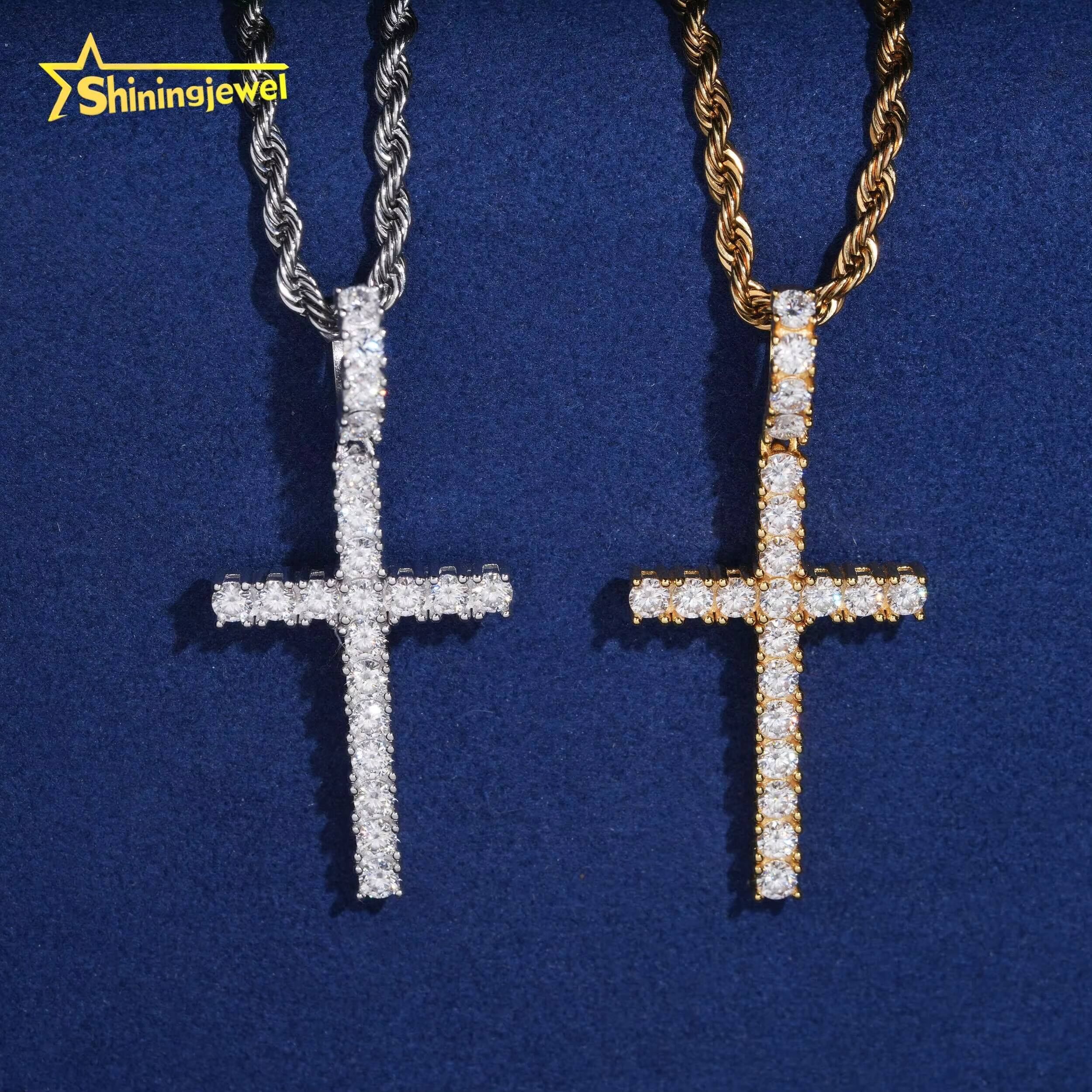 USA Stock Ready Shipping Classic Cross Moissanite Hip Hop Pendant Solid 925 Silver Hip Hop Jewelry Moissanite Pendant Charm