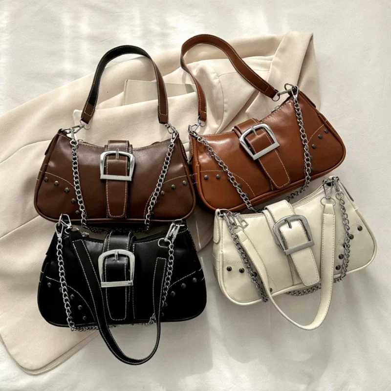 Vintage Womens Shoulder Bags Solid Color Ladies Underarm Bag FAshion Chain Small Handbags PU Leather Female Tote Purse Y250719
