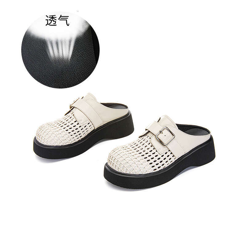 Sheepskin Woven Closed-Toe 2025 Summer New High-End Elegant Casual Versatile Half Slippers for Women