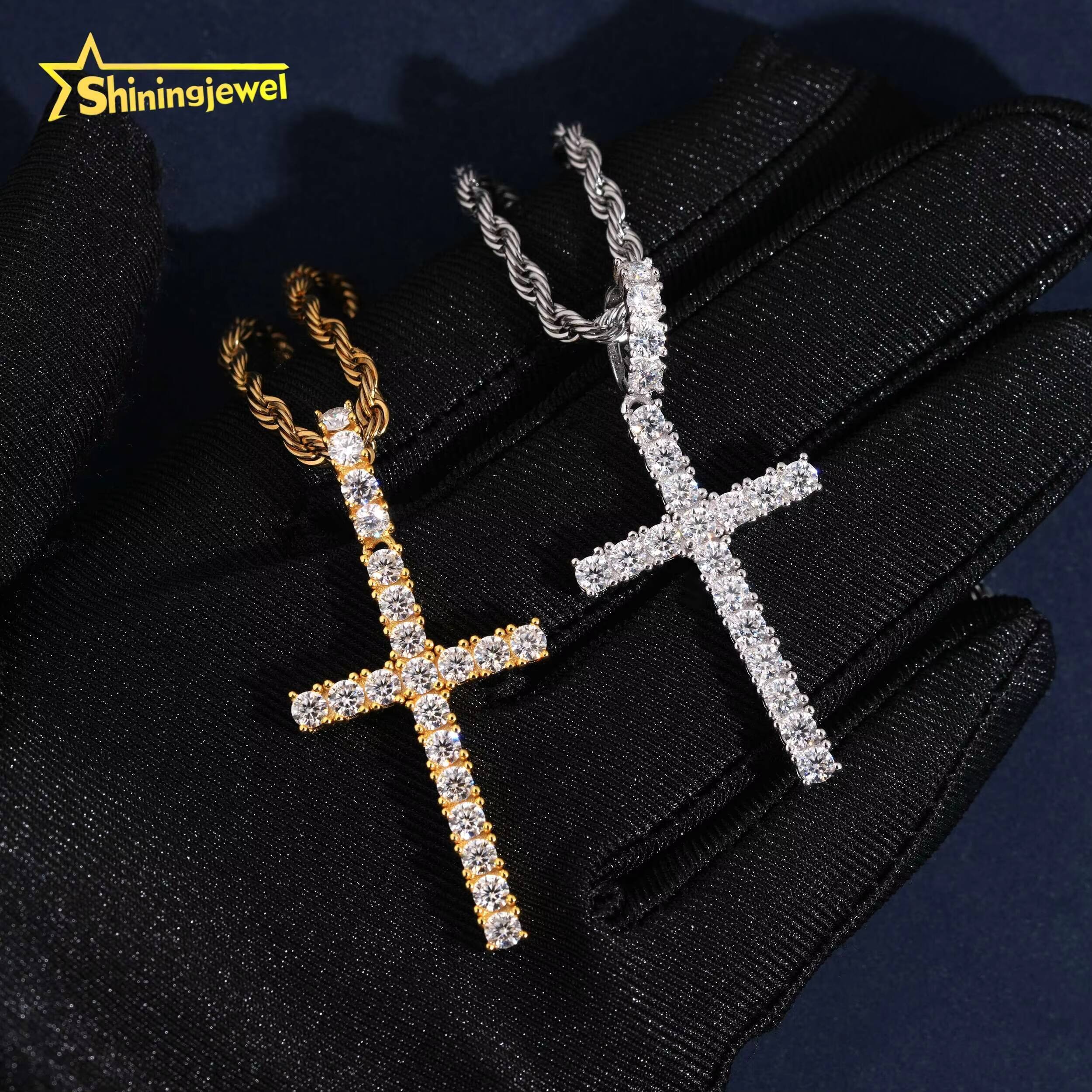 USA Stock Ready Shipping Classic Cross Moissanite Hip Hop Pendant Solid 925 Silver Hip Hop Jewelry Moissanite Pendant Charm