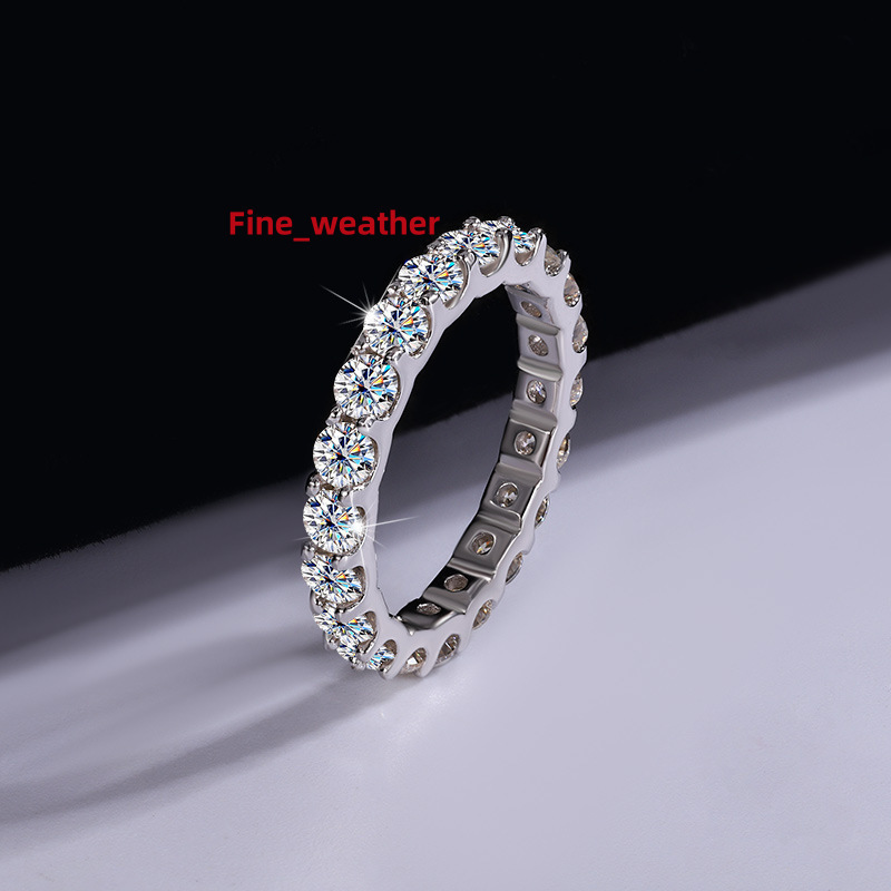 Hip Hop 3mm Vvs D Color Full Moissanite Diamond Eternity Band Engagement Ring for Women 18K White Gold Plated Wedding Jewelry
