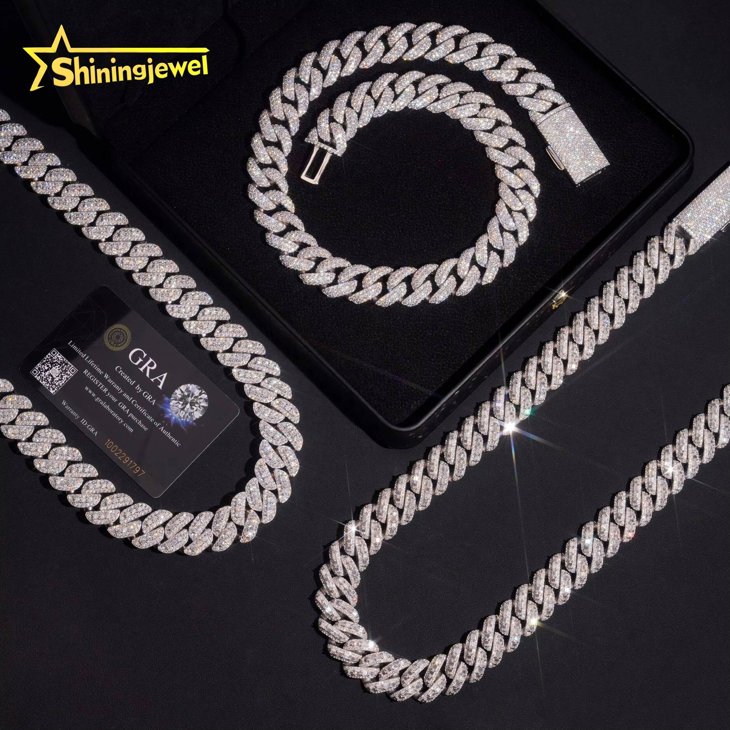 Factory High Quality Hip Hop Jewelry Iced Out VVS Moissanite Heavy 18mm 925 Silver Cuban Link Chain Necklace