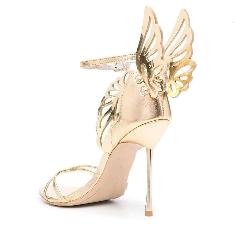 2023 New Round Toe One-Strap Hollow Wing Stiletto Ultra High Heel Sexy Plus Size Women's Sandals