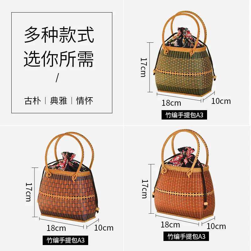 Pure Handmade Basket Exotic Style Storage Picnic Travel Hand Woven Bamboo Handbag
