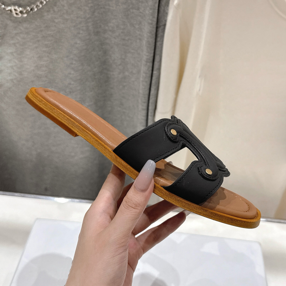 New women slippers designer sandals flat slides stylish sliders summer beach mules outdoor comfortable sandal womens lady slide black leather with box