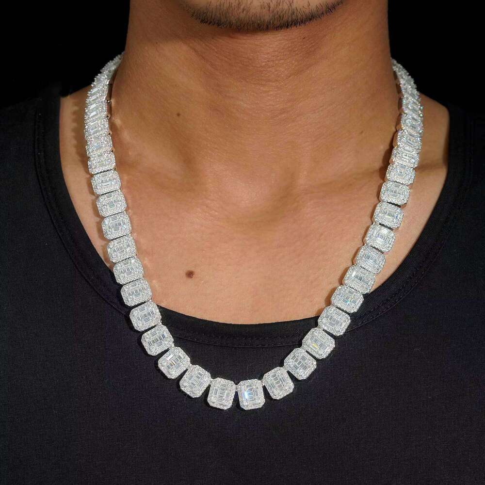 Hip Hop Designer styleMen Fine Necklace Sterling Sier 13mm Iced Out Moissanite Dia Cuban Link Chain with Gra Certificate