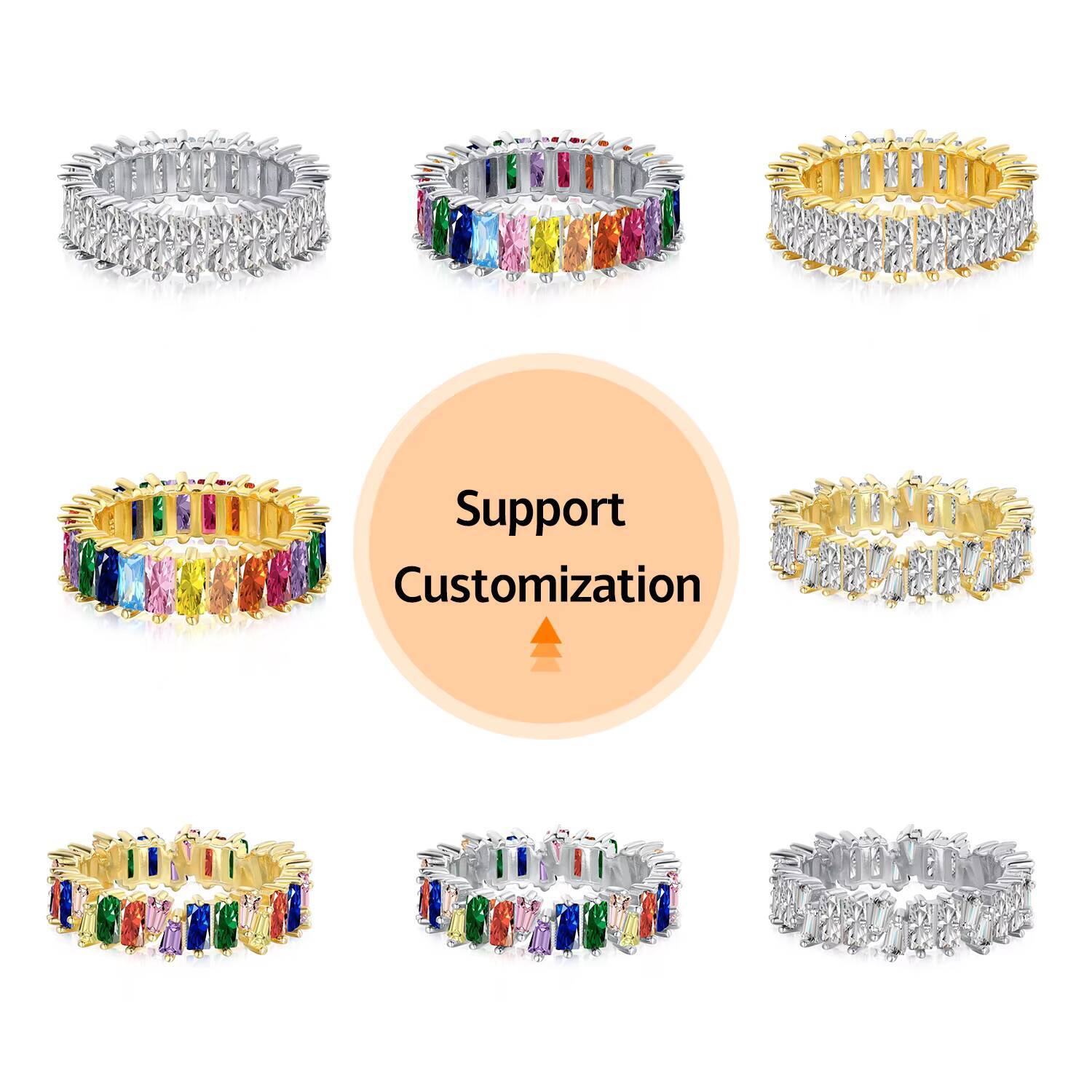 Custom Silver 925 Jewelry 14k 18k Gold Plated Engagement Stacking Gemstone Diamond Wedding 925 Sterling Silver Baguette Rings