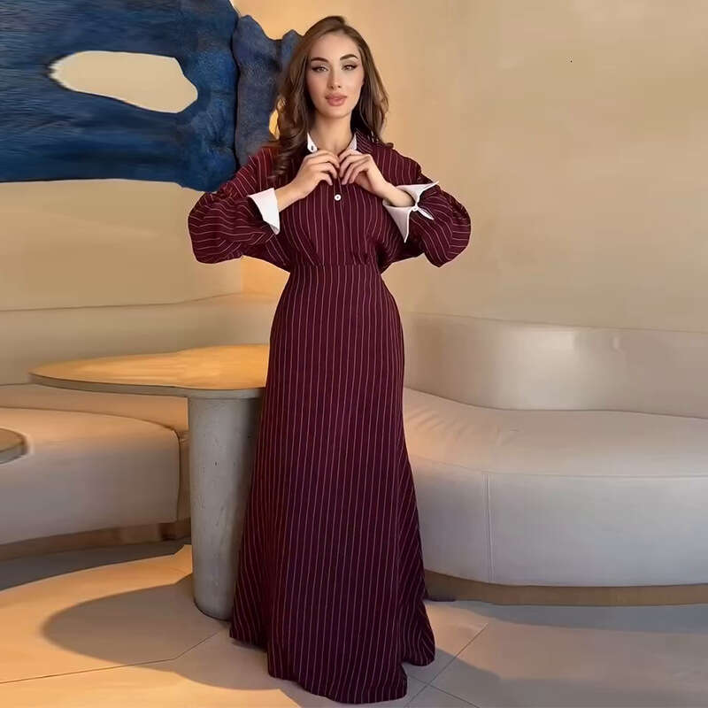 2025 New European American Style Women's Single-Breasted Design Sleeve Shirt and Bodycon Striped Long Skirt Set