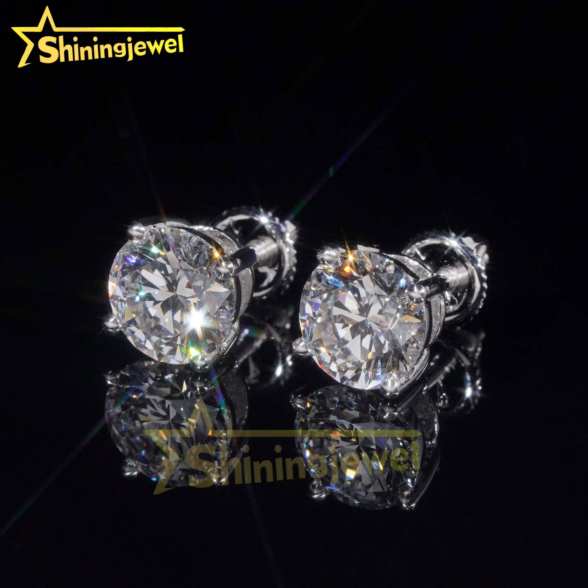 Custom Pieces 10K 14K 18K Solid Gold GRA Moissanite Pass Diamond Tester Classical Prongs Screw Back Stud Earrings Fine Jewelry