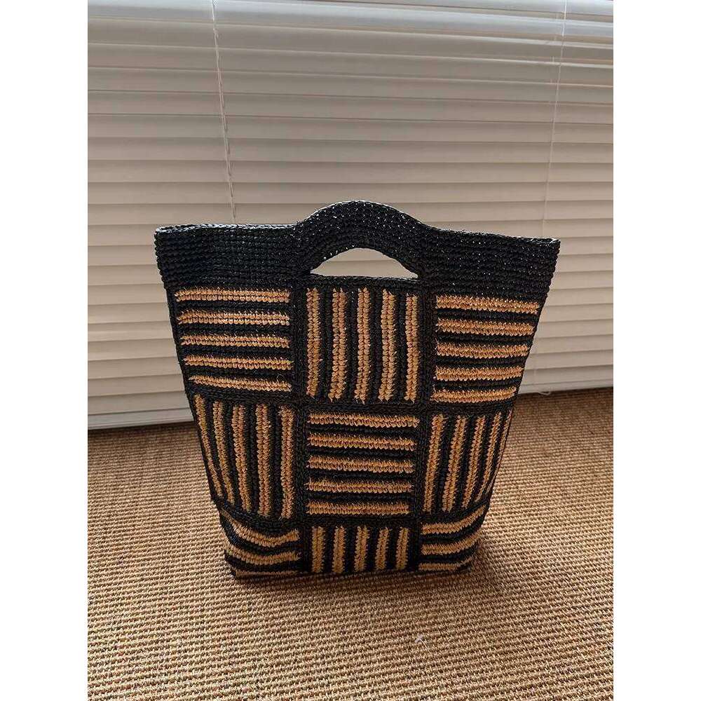 Fashion Handmade Natural Raffia Straw Woven Women Stripe Daily Bag Handbags Office Designer Tote High Quality Purse