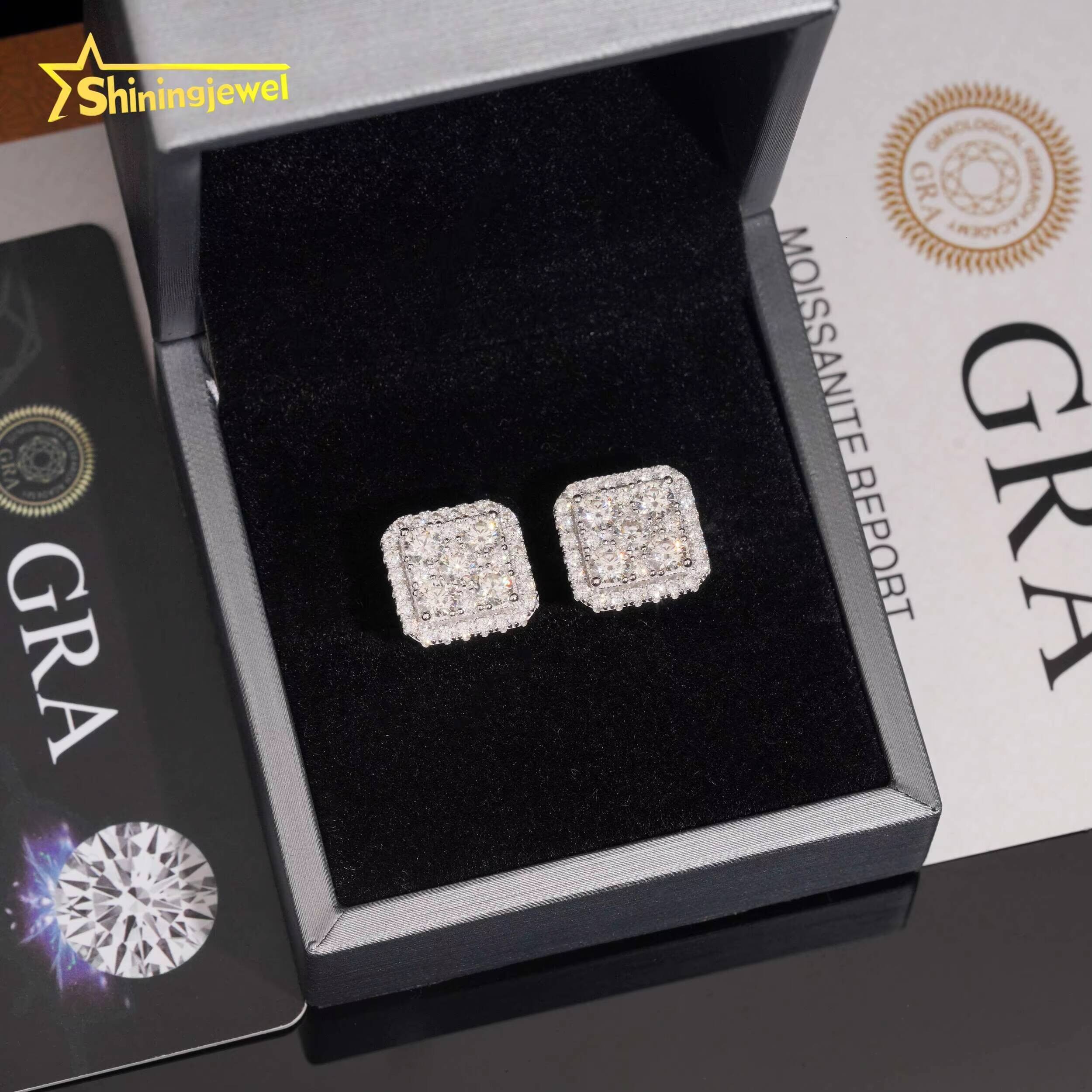 925 Sterling Silver Pave VVS Moissantite Ice Out Cut Square Shaped Women Fashion Jewelry Stud Earrings