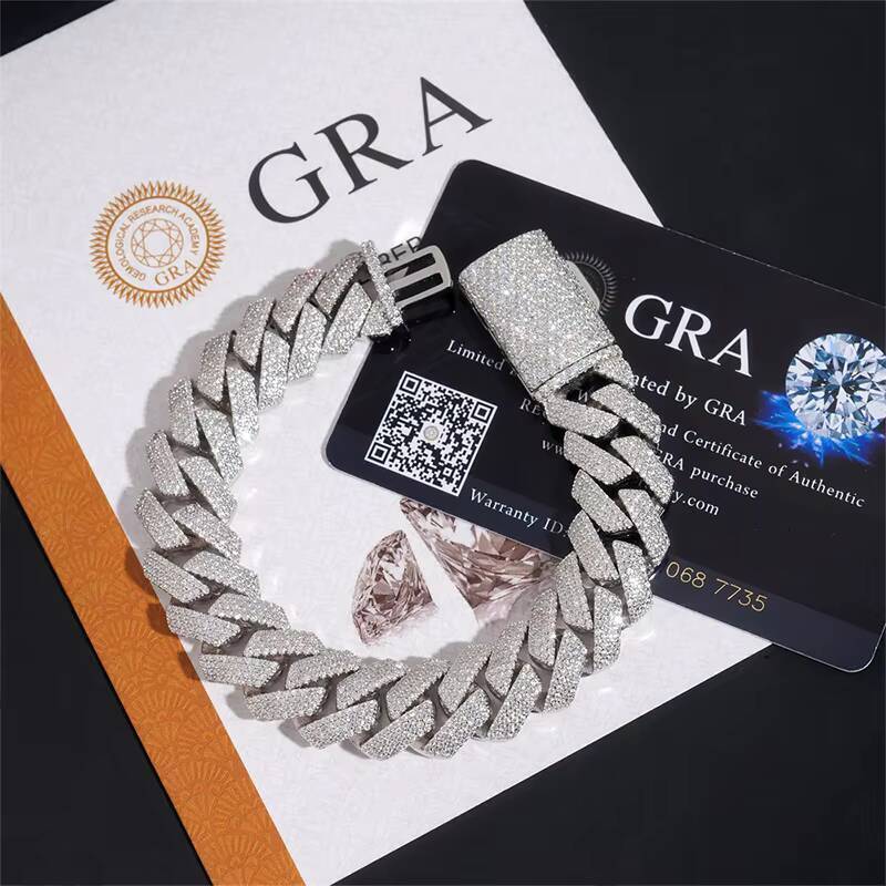 Hip Hop Jewelry 15MM Moissanie Cuban Link Chain S925 Silver Gold Plated VVS D Color Iced Out Miami Cuban Link Chain Necklace