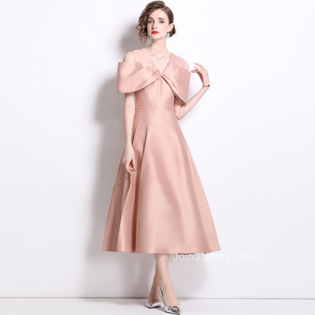 1658 Summer New Womens Clothing Style Three Dimensional Big Bow High Waist Big Swing Long Dress