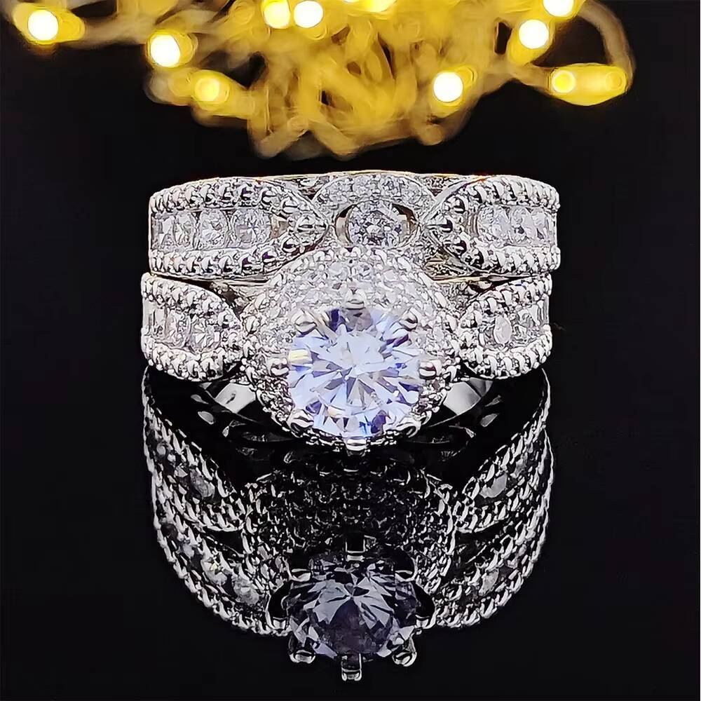 Wholesale Fashion Eternity Fine Hip Hop Silver Plated Moissanite Engagement Rings Couple Jewelry Wedding Rings for Women Rings