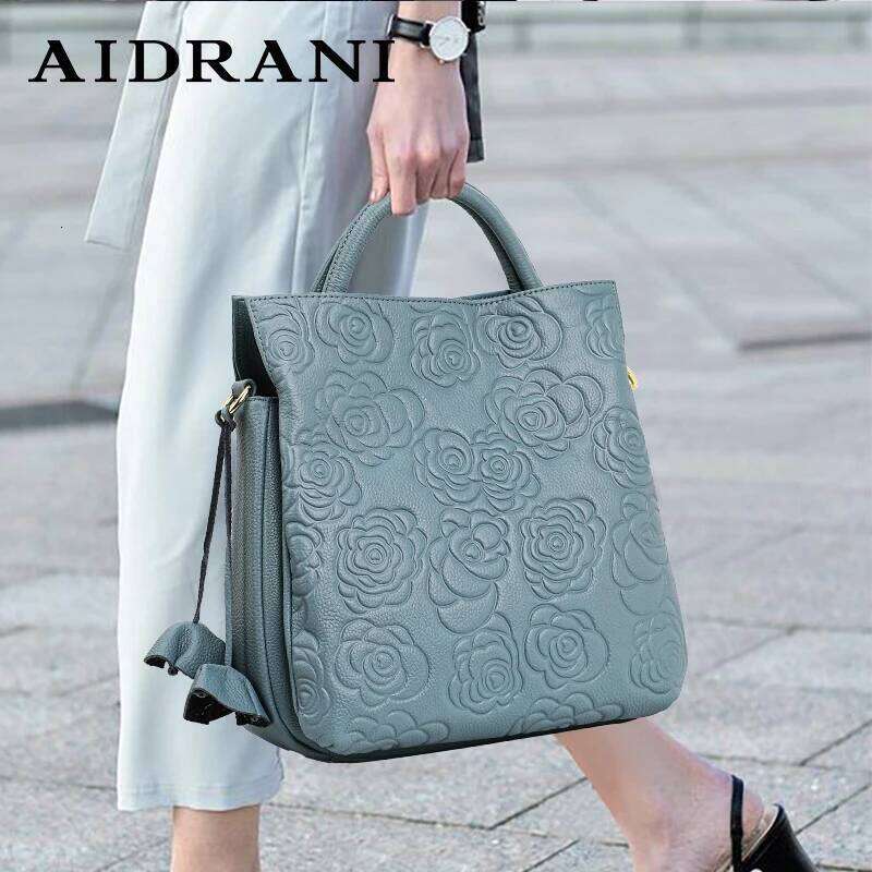 Aidrani 2024 Luxury Bag Women's Fashion Genuine Leather Handbag, Large Capacity Flower Patterned Brand Cowhide Bag