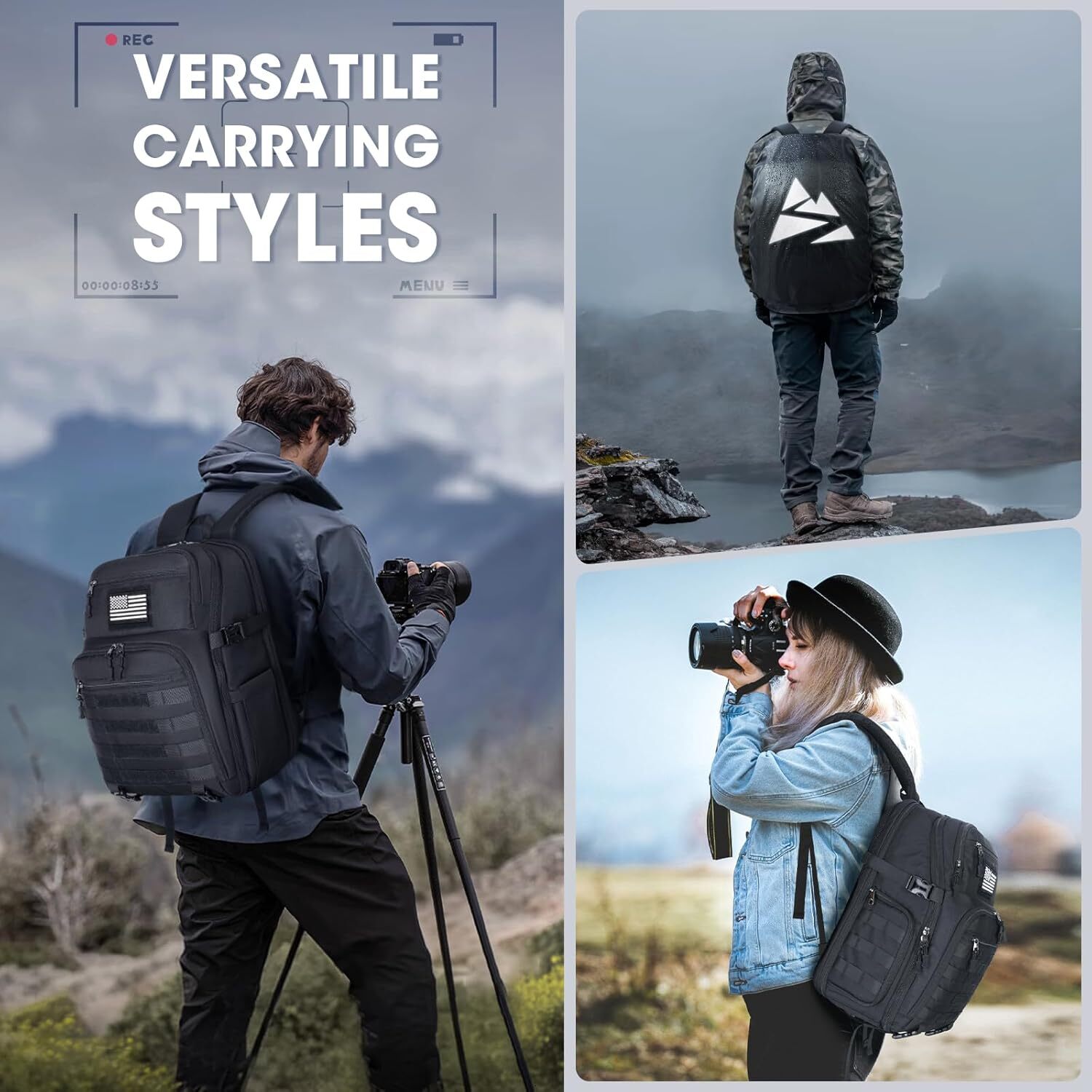 YMX Professional DSLR/SLR Mirrorless Waterproof 15.6 inch Tactical Camera Bags for Photographers with Rain Cover, Tripod Holder, Small Bag Photography