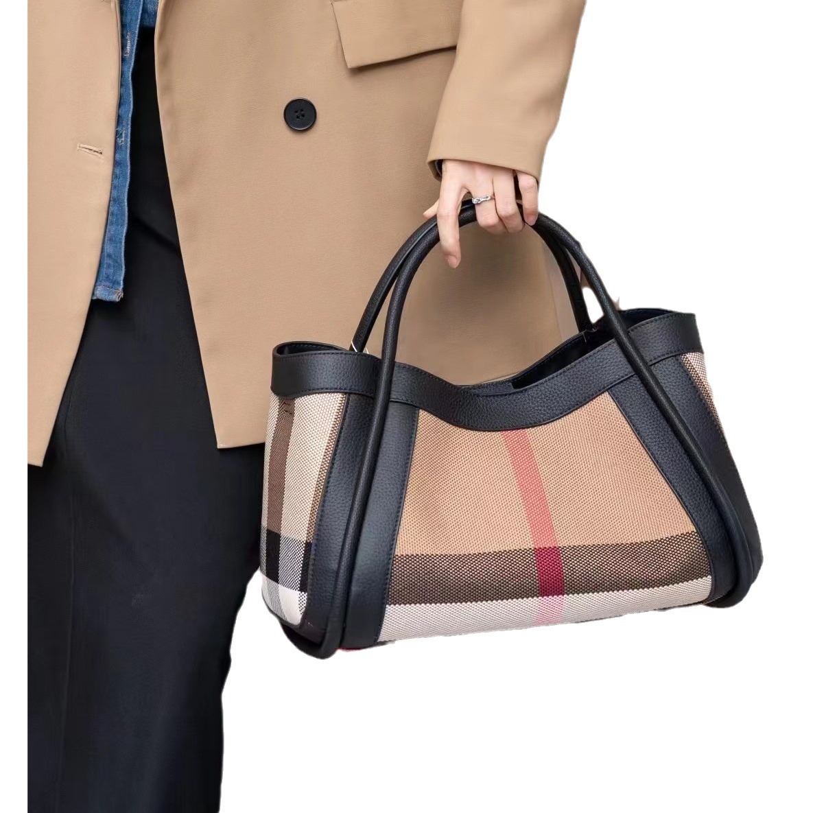 Retro Checkered Shoulder Bag: Large Capacity Canvas Leather Tote for Autumn & Winter Fashion dh4300051