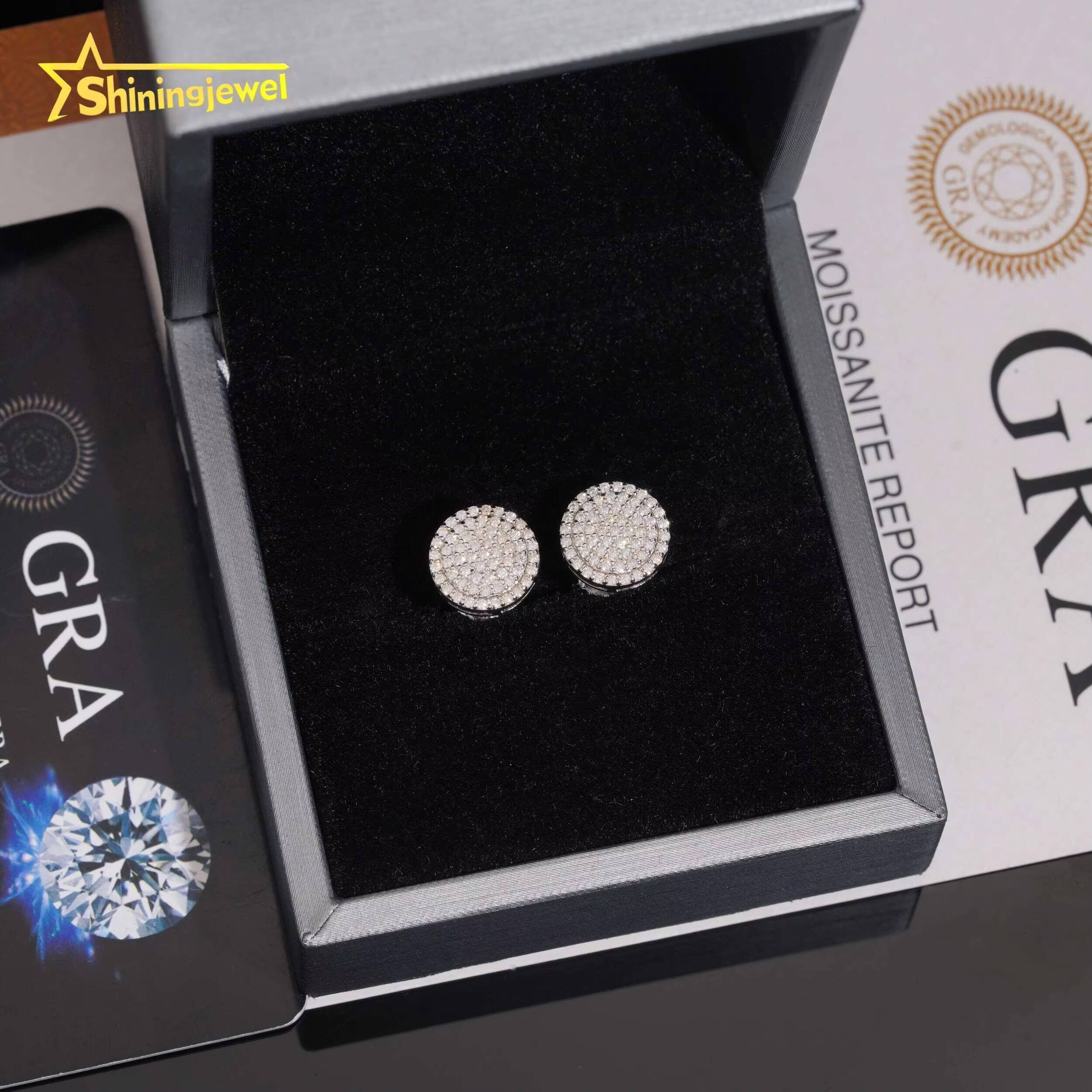 Hip Hop Jewelry Round Iced Out S925 Sterling Silver VVS Moissanite Rose Gold Stud Earrings