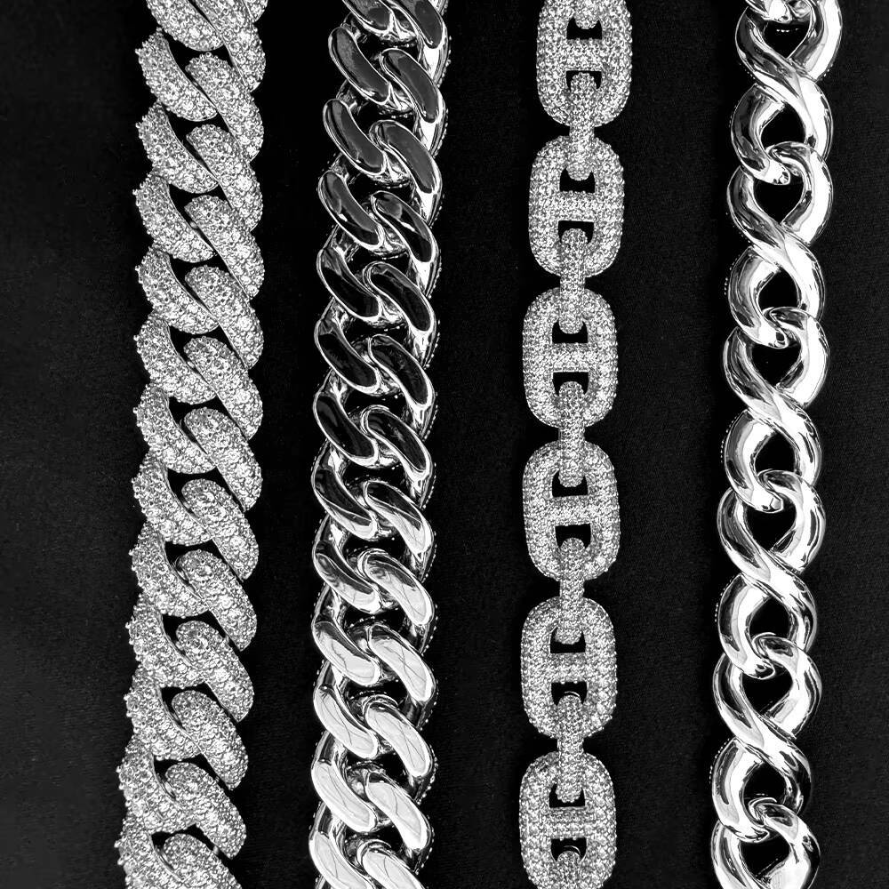 18mm Cuban Chain Link Necklace Miami Gold Mens Silver Cuban Link Hip Hop Rapper Moissanite Miami Cuban