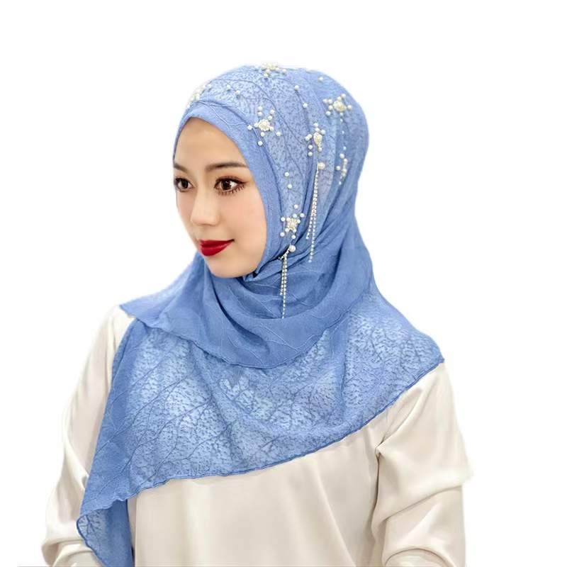 T1266 Tassel solid color headscarf beaded flower hat headscarf scarf