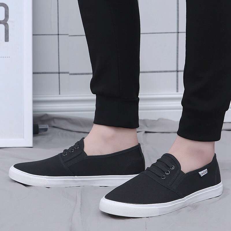 Medical Classroom Slip-On Canvas White Elastic Flat Lightweight Three-Time Vulcanized Rubber Shoes Men's Sneakers