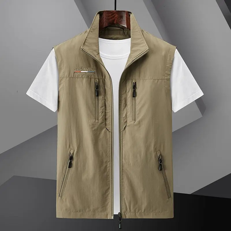 Mens Summer vest 2024 Thin Style Multi Pocket Waterproof Durable Large Size Casual Outdoor Travel Vest Sleeveless Jacket 250707