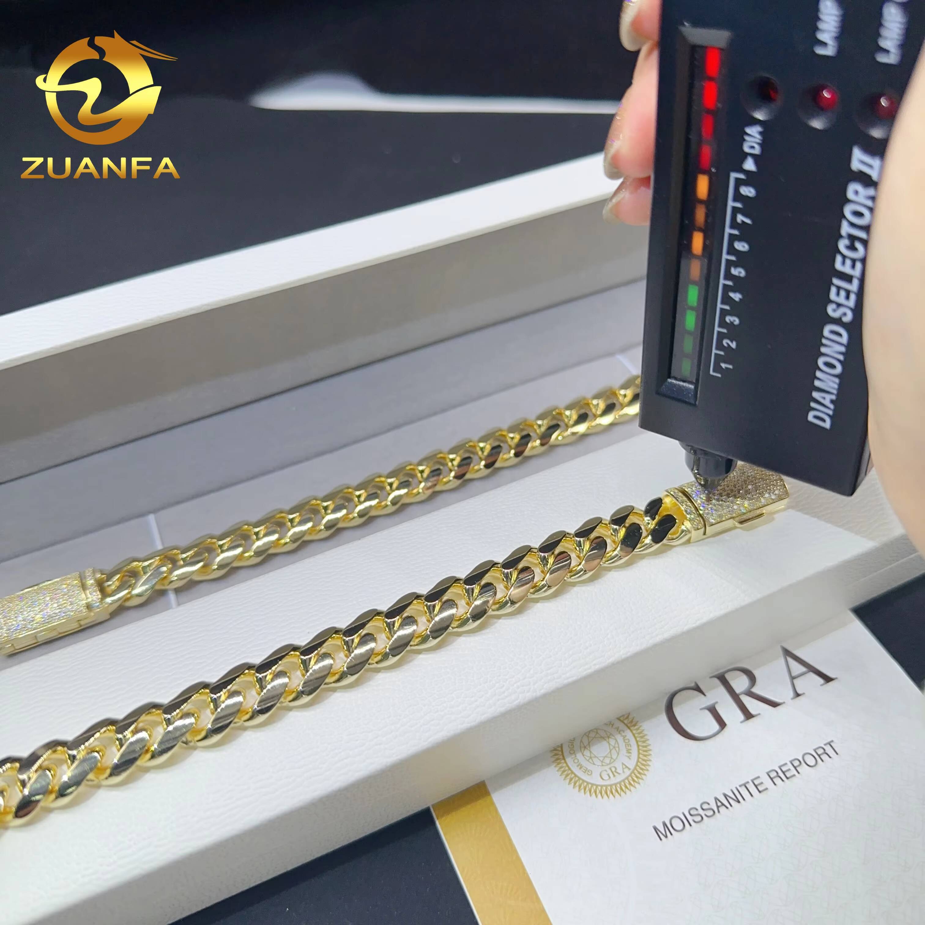 Hip hop real gold plated 12mm width bracelet 925 sterling silver fashion jewelry miami vvs moissanite plain cuban link bracelet