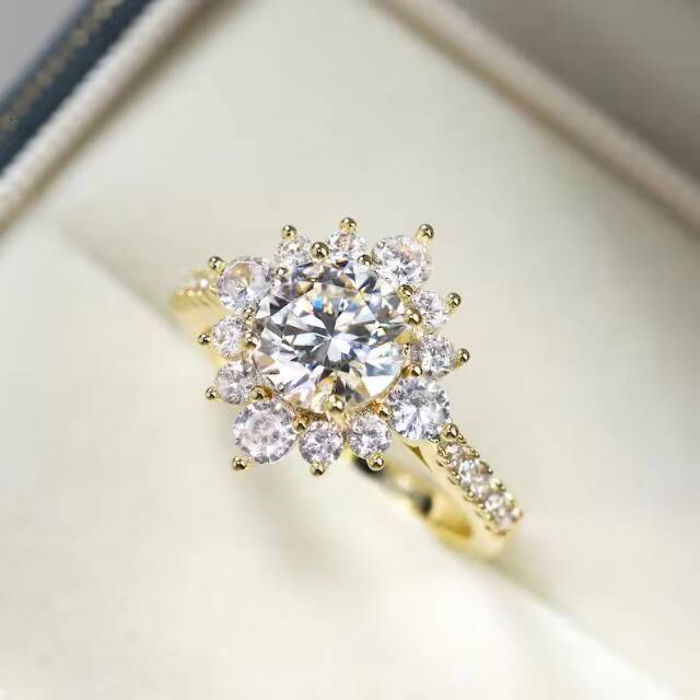 Engagement Ring 14K Solid Gold Promise Moissanite Half Eternity Ring Side Stone Accented Ring for Women