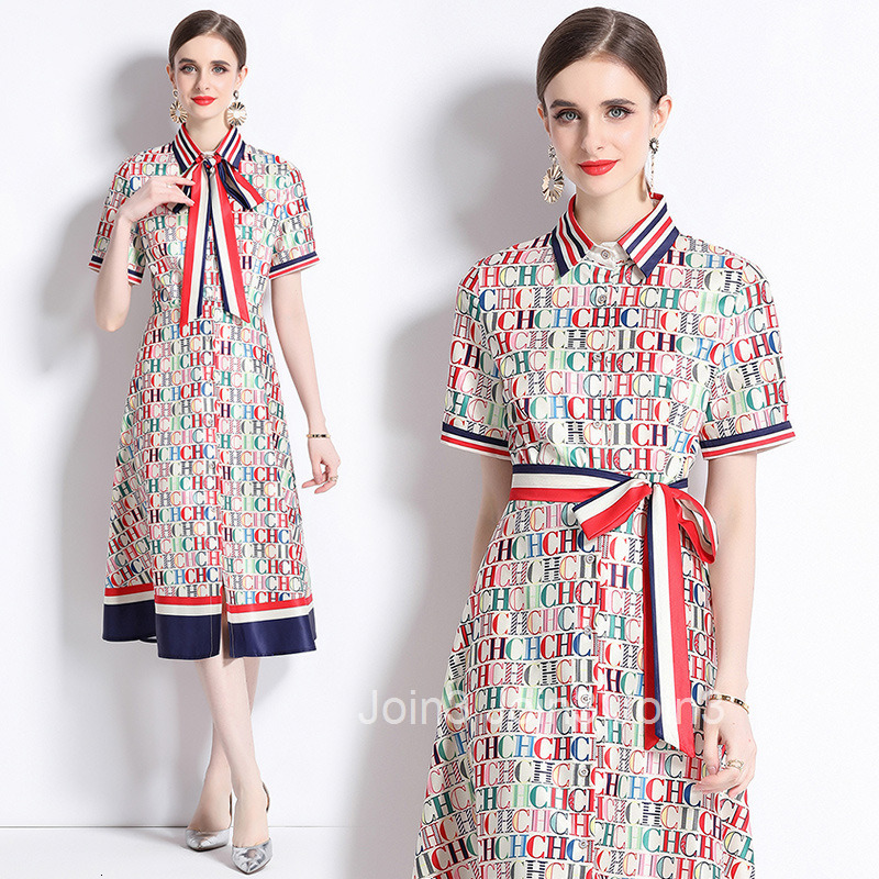 6016 Fashionable and Versatile Waist with Positioning Printed Short Sleeve Cardigan Dress and Belt