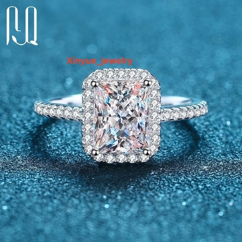 PYQ Vintage Halo Moissanite Diamond Ring 1ct-2ct Radiant Cut 925 Sterling Silver for Womens Wedding Engagement