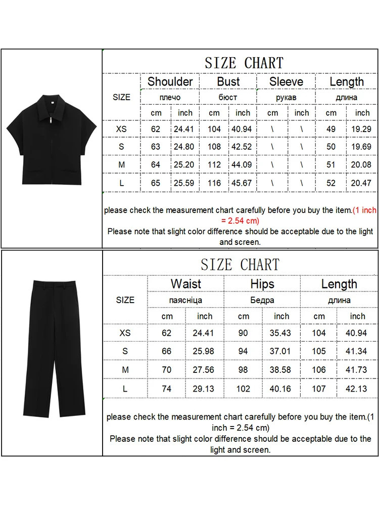 TFMLN Casual Set For Women Summer 2025 Slim Lapel Zipper Short Sleeve Coat Top Wide Leg Pants Two Piece Leisure Black 250717