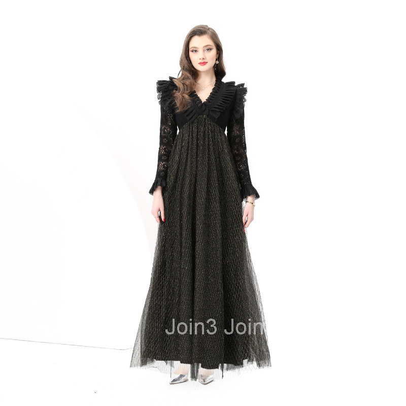 8830 Early Spring New Womens Fashion Vacation Style Embroidered Lace Collar Long Sleeve Lace Mesh Long Dress