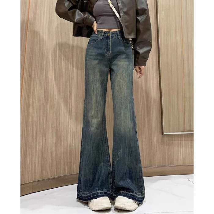 Women's 2025 New Flared Jeans Petite Women Loose American Style Non-Tight Leg Flare Pants for Spring and Autumn
