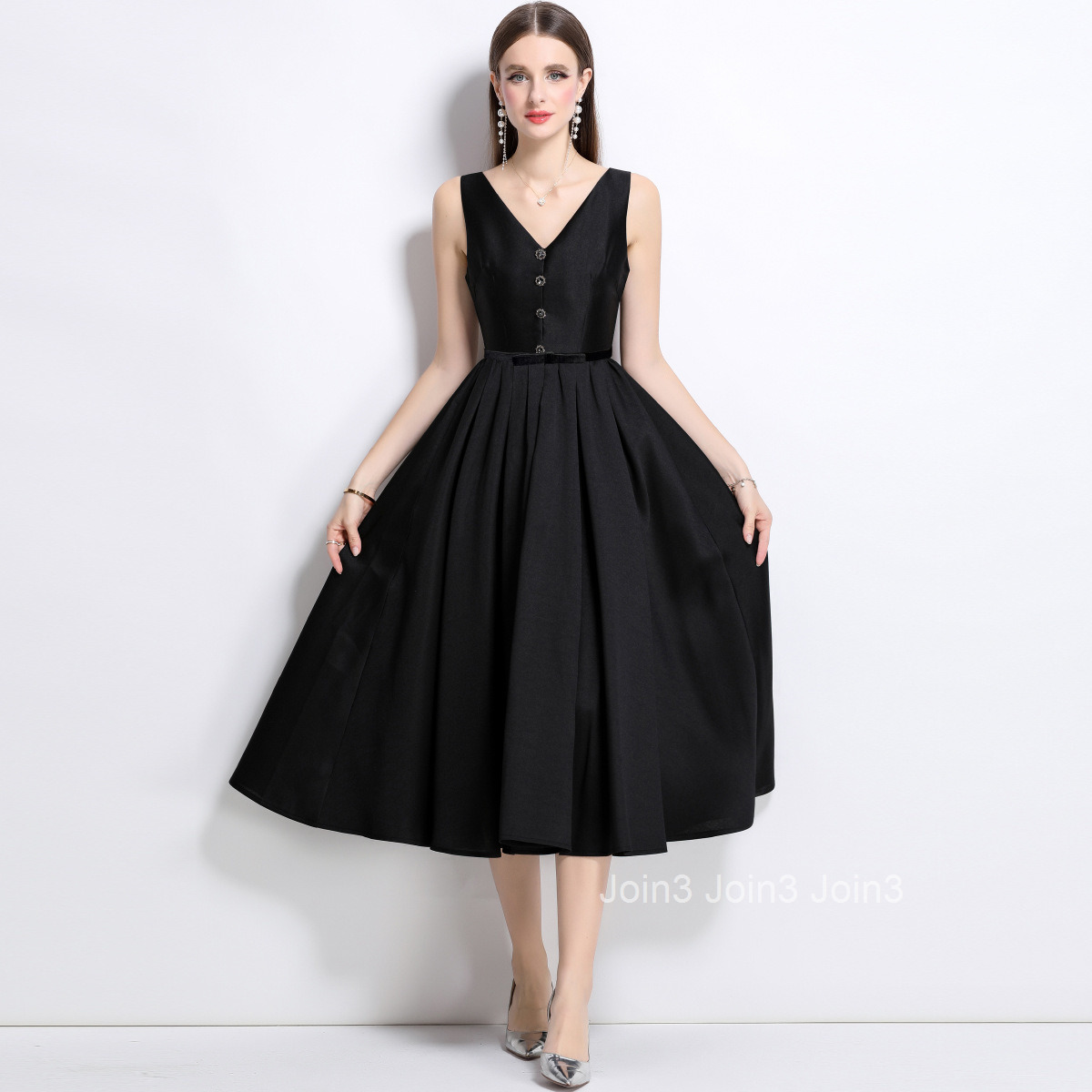 6806 Elegant Temperament Waist-Cinching Collar Dress French Style Slim Fit Mid-Length Dress with Belt