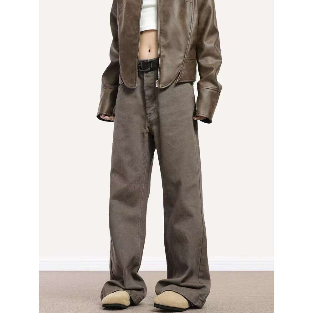 New Melard Washed Jeans for Men and Women, American Style Loose Fit, Post-Apocalyptic Brown Versatile Straight Pants Trend