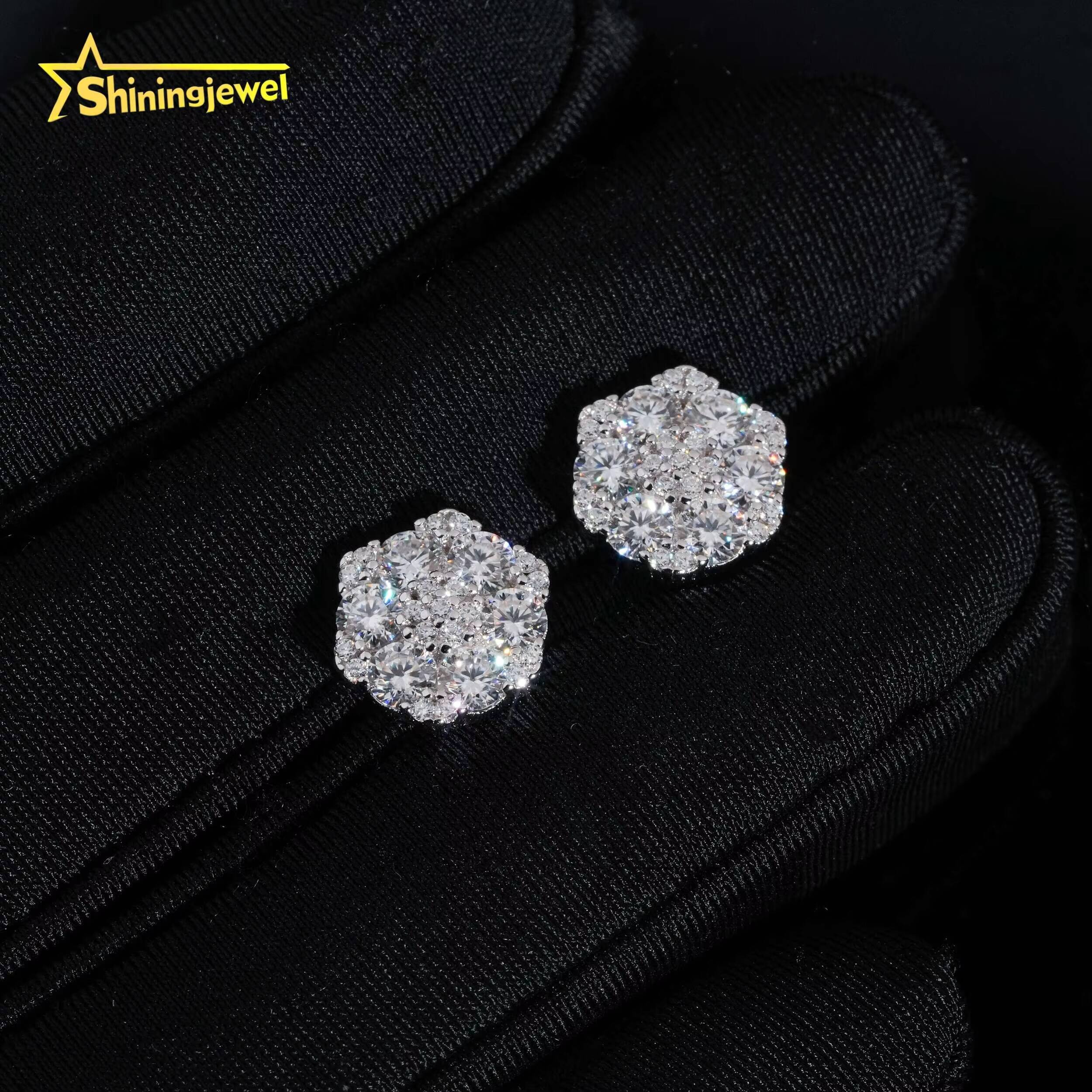 GRA Certificated Factory Price Iced Out 925 Silver Screw Back Stud Moissanite Diamond Earrings