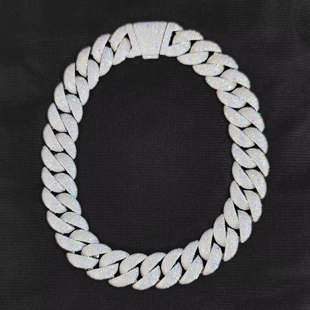 NUOYA 24mm VVS Moissanite Cuban Link Chain Necklace Fine Jewelry 925 Sterling Silver Fully Ice Out Cuban Link Chain for Women