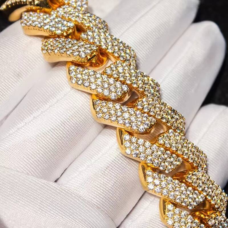 Pass Diamond Tester KIBO Jewelry Heavy VVS1 D Color 18mm Moissanites Diamond Cuban Link Chain Bust Down Iced Out Necklace
