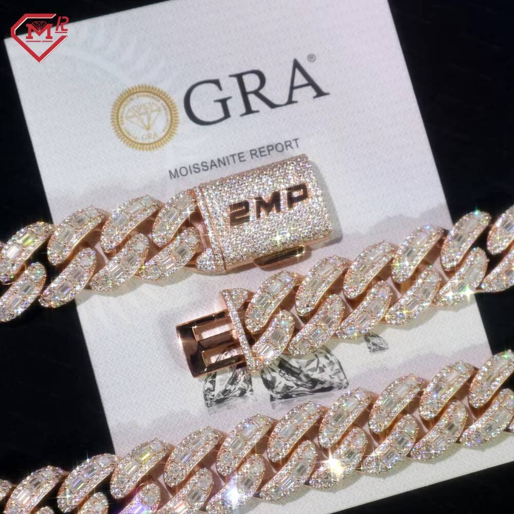 Iced Out Chain Necklace 20mm 925 Sliver Hip Hop Pass Diamond Testes Moissanite Cuban Link Chain