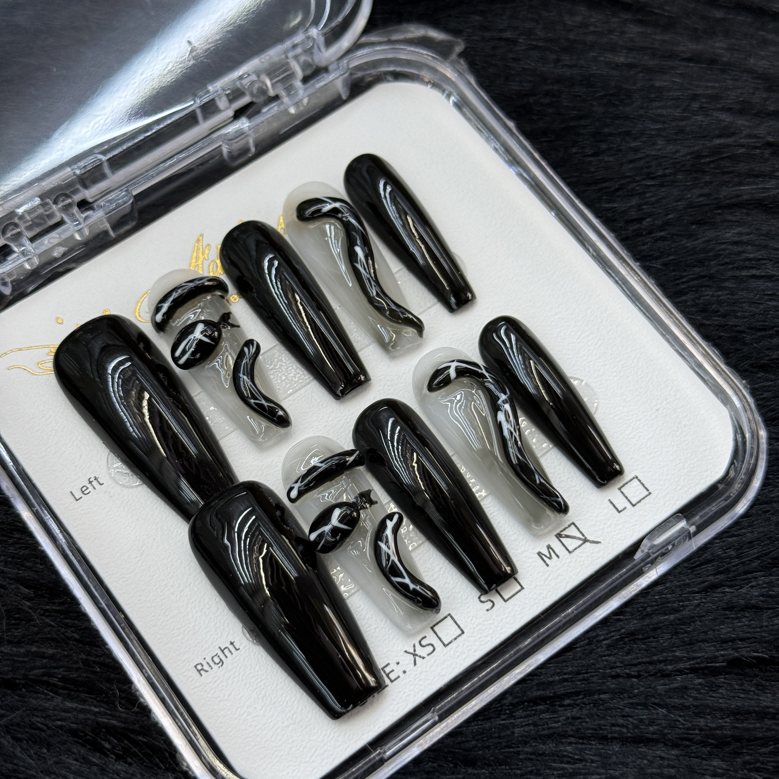 False Nails 10pcs Long Coffin Glossy Black 3D Snake Design Detachable Full Cover Press On DIY Handmade press on nails for daily,business,party,birthda