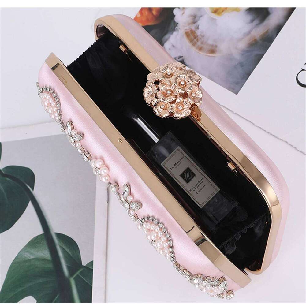 Wedding Party Rhinestone shoulder bag rose clasp crystal clutch cute pink Purses for lady's Evening Handbags