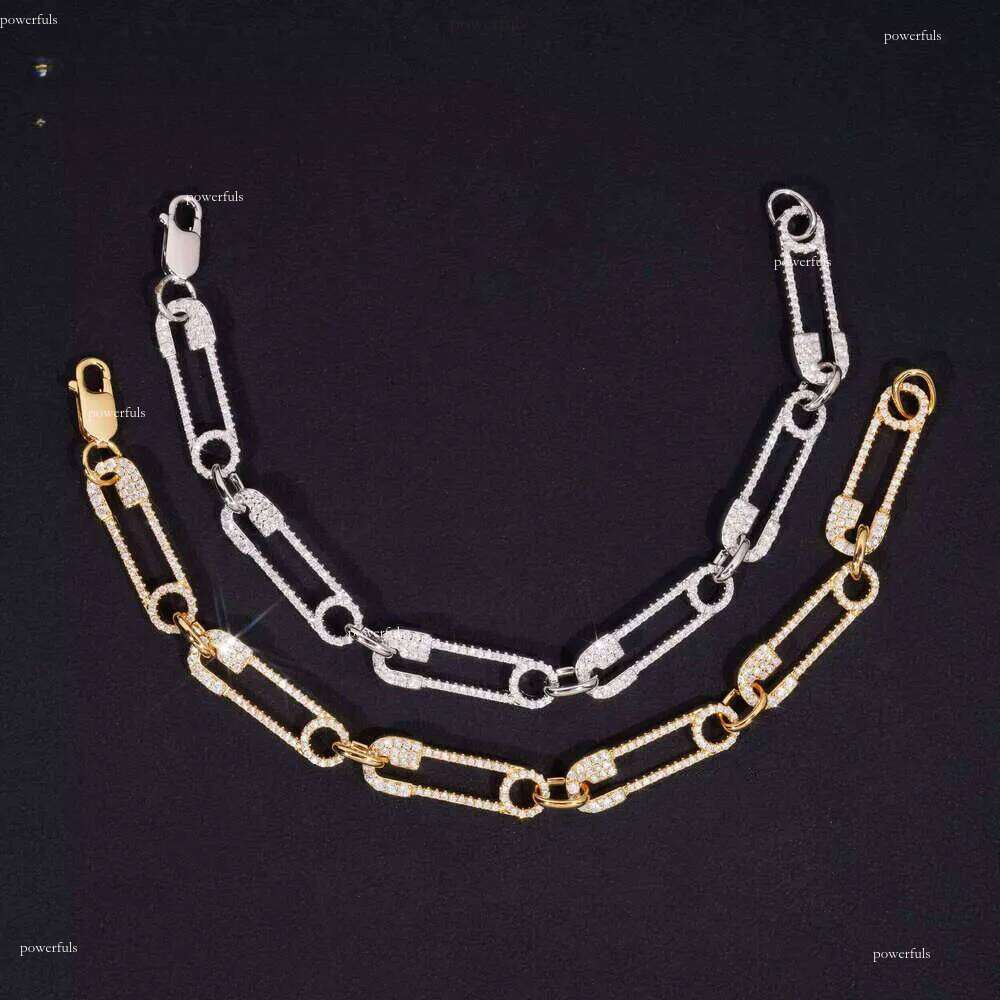 Hip Hop Jewelry Fashion Paper Clip Style Sier Gold Plated Iced Out Moissanite Tennis Bracelet Gifts