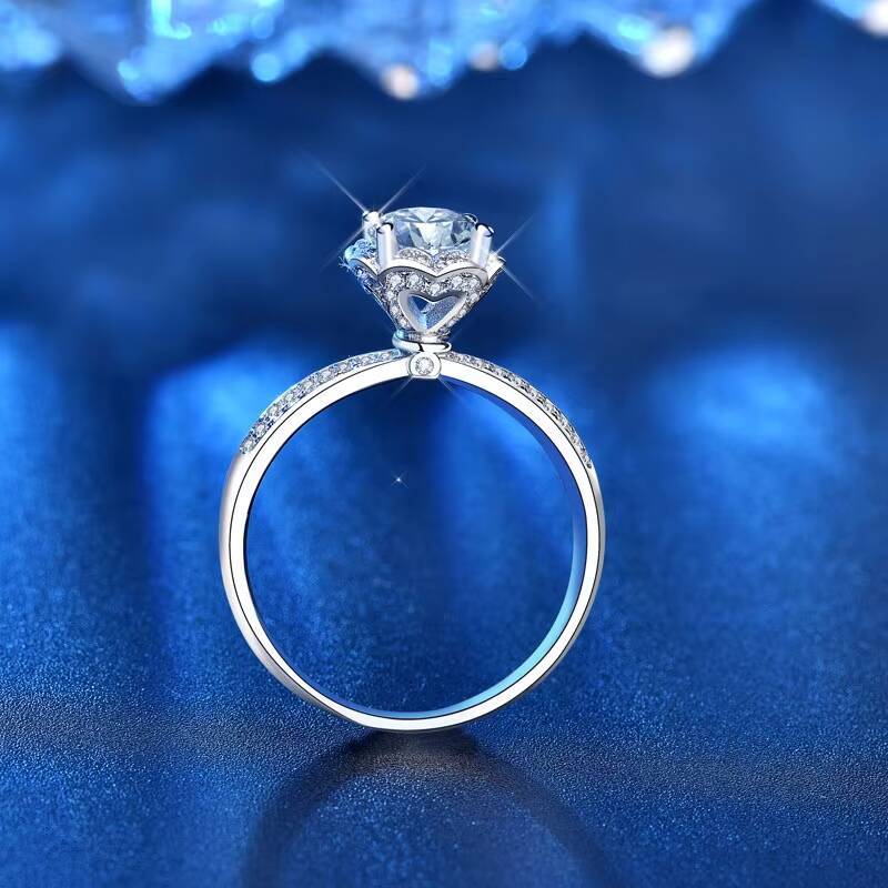 XJZ015 925 Silver Genuine Round Moissanite Engagement Ring Excellent Cut 1 Ct Passes Diamond Test for Women