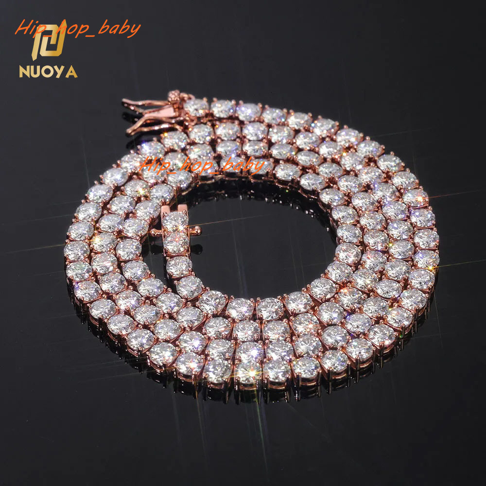 Sparkling VVS Moissanite Tennis Chain Necklace 925 Silver Rose Gold Plated Iced Out Round Cut Jewelry Gift for Women Anniversary