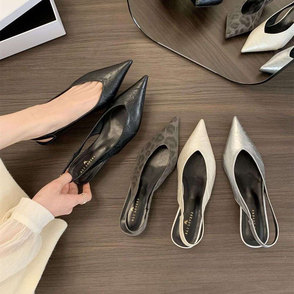 French Elegant Wedge Pointed Open Back Mules Closed Toe Sandals for Women 2025 Summer Gentle Fairy Style Evening Shoes